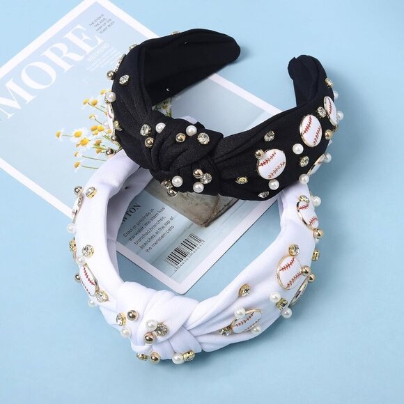 Baseball Headband Women Rhinestone Pearls 2-Pack Sport Accessories